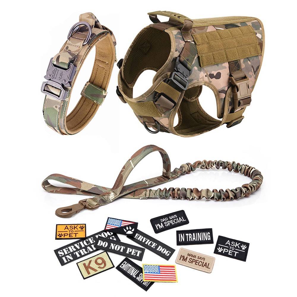 Tactical Training Dog Vest Dog Collar and Dog Leash Set with 12 patches