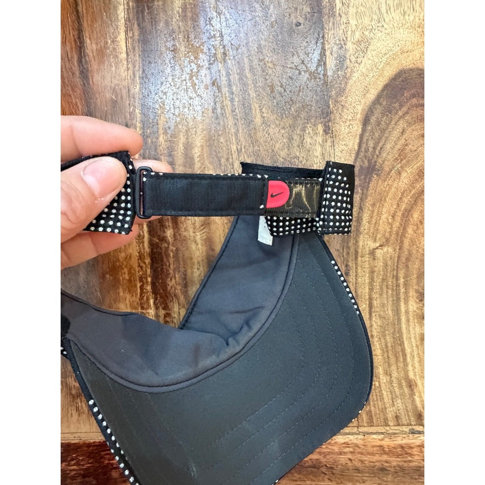 Nike Golf Visor Hat Cap Dri-FIT Polka Dot Strap Back Adjustable Hook/Loop Black