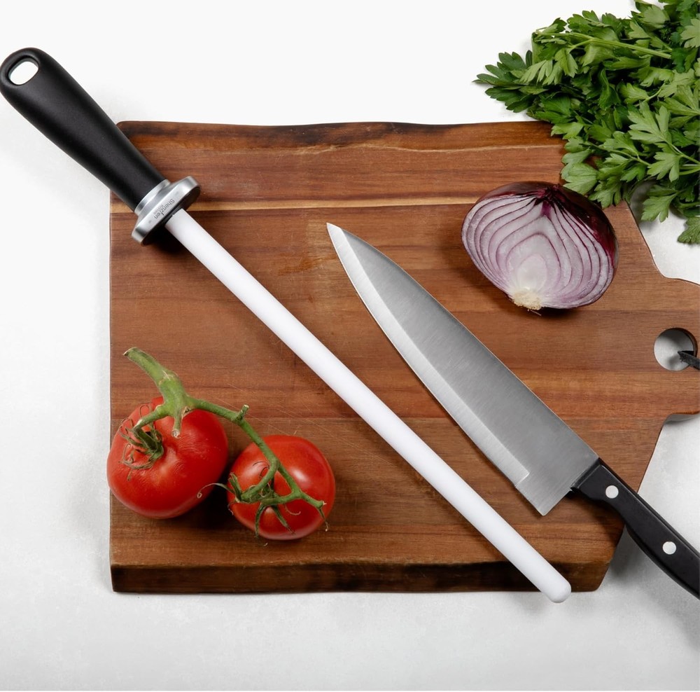 White Ceramic Knife Sharpener Honing Rod 12Inch Professional Kitchen