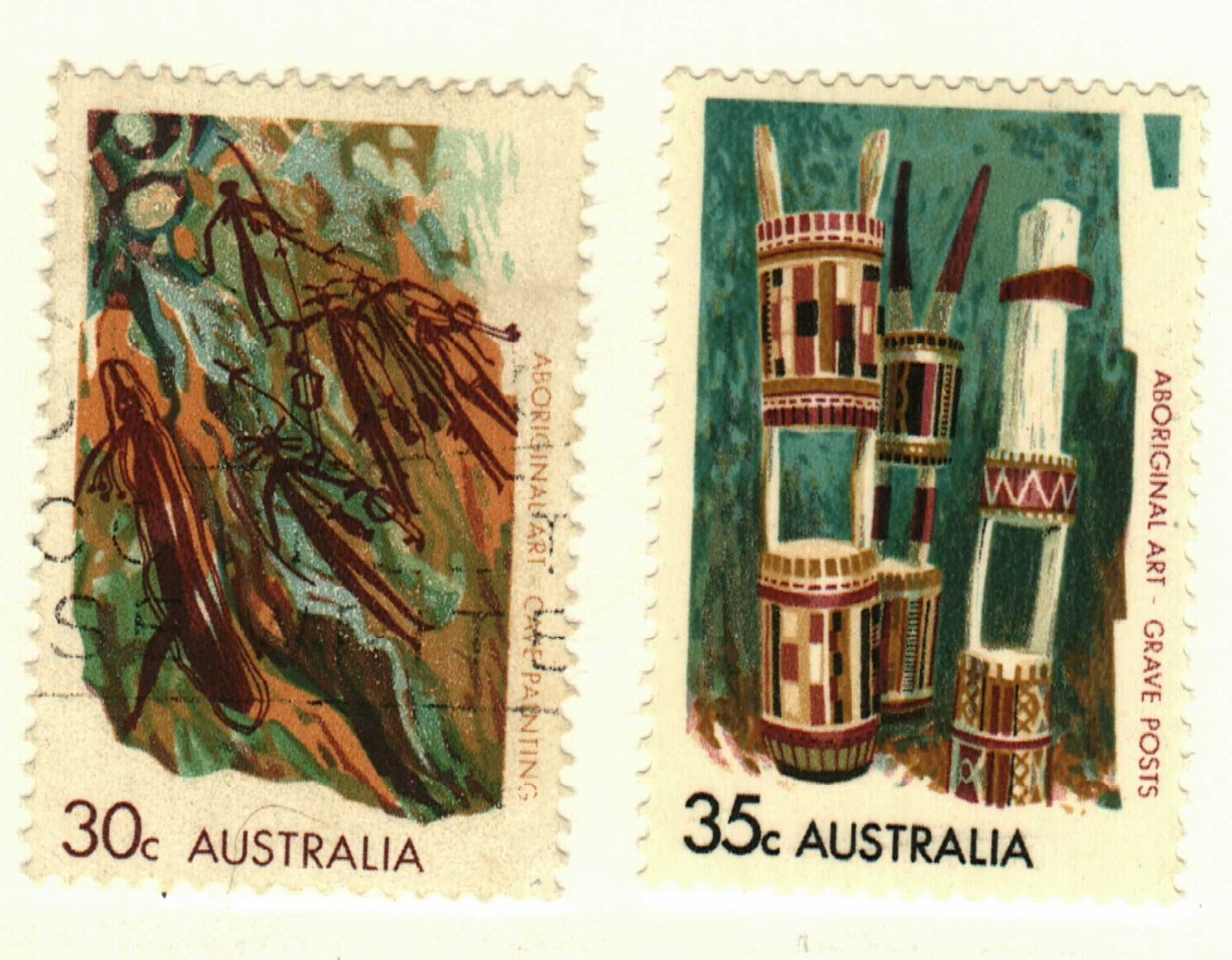 Australia #506 used, 507 MH Aboriginal art