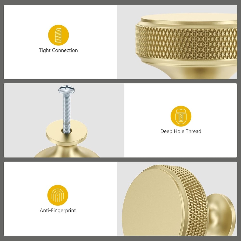 Rergy 10 Pack Knurled Matte Gold Cabinet Knobs Brushed Brass Drawer Pulls Rou...