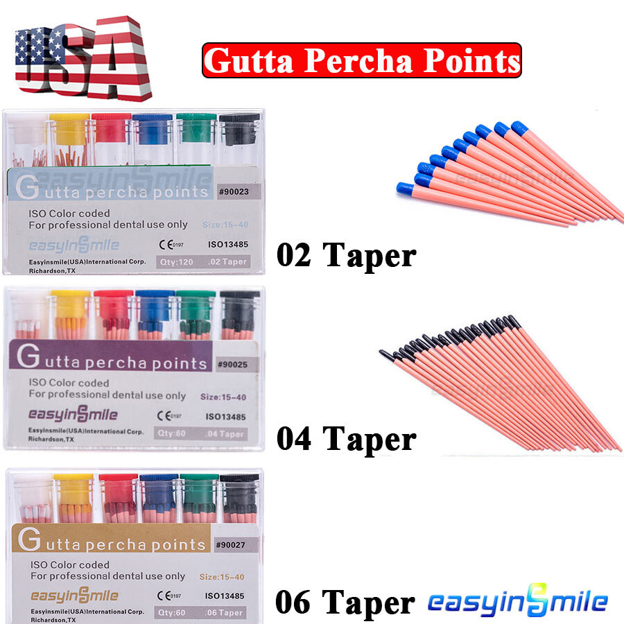 60/120 Pc Easyinsmile Dental Gutta Percha Points Endo.02/.04/.06 Taper 15#-80#