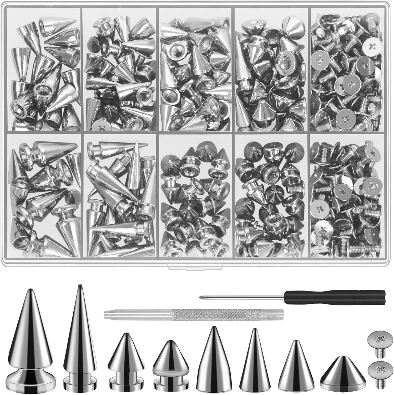 354 Pcs Metal Cone Spikes and Studs for DIY Punk Clothing and Accessories