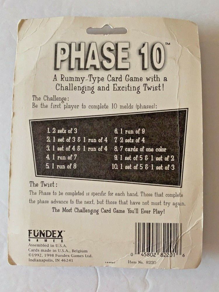 Phase 10 Classic Card Game 1998 Rummy-Type New