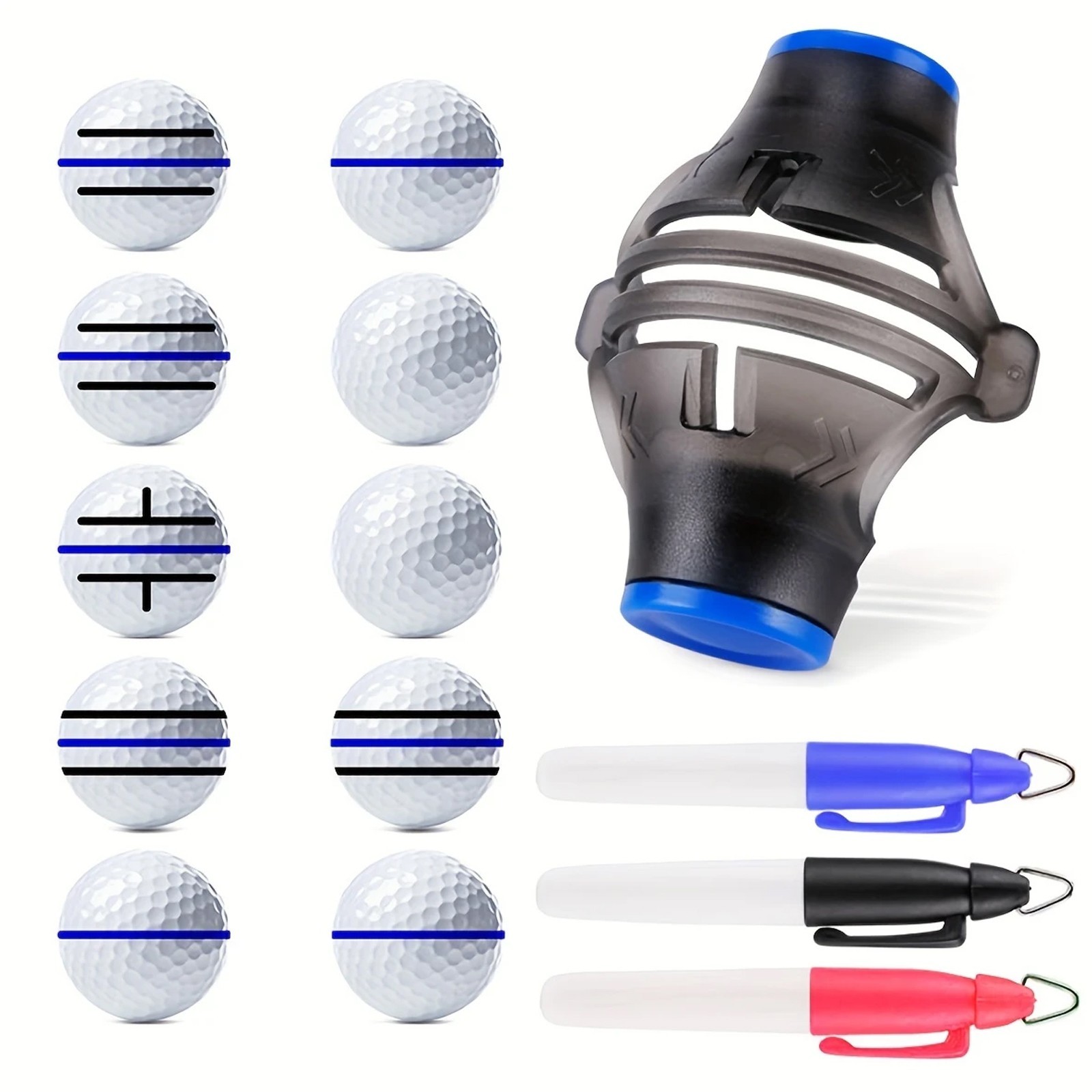 360° Golf Ball Line Marker Kit - Alignment Tool with Markers for Putter Accuracy