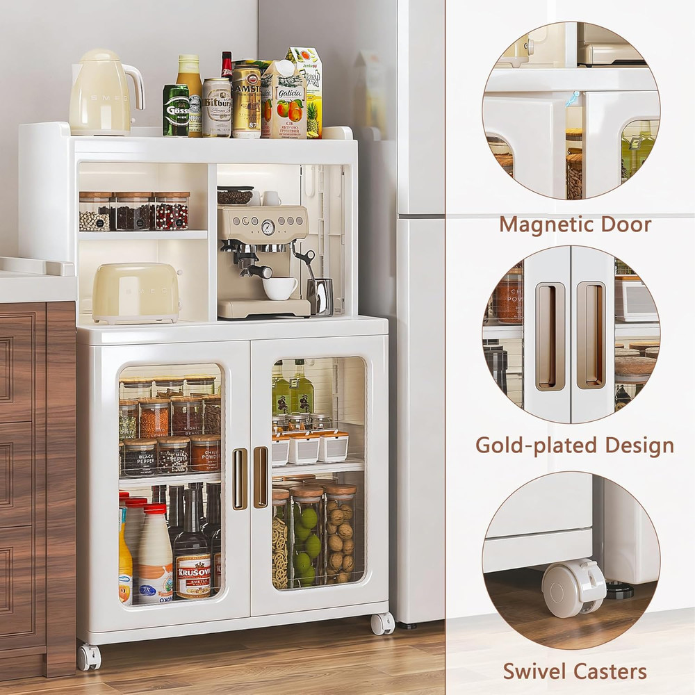 Foldable Plastic Sideboard Cabinet with Adjustable Shelves, Waterproof Buffet Ca