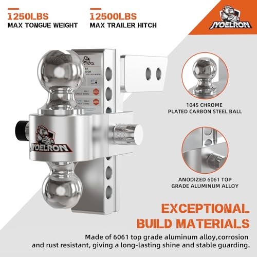 Adjustable Trailer Hitch (2.5" 2" & 2.5" Receivers（Sleeve Included）6" Drop/Rise