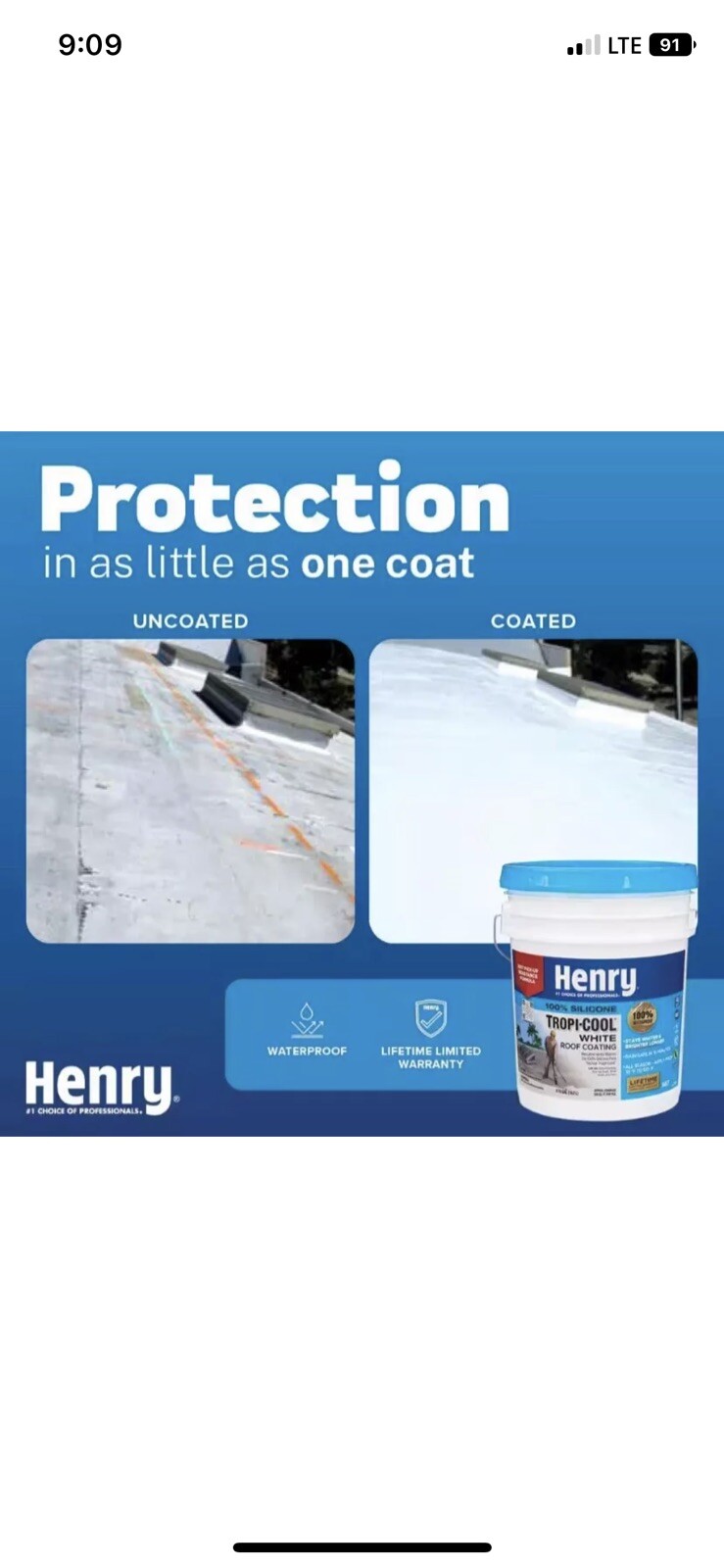 HENRY White Roof Coating 4.75Gal Tropi-Cool 100% Silicone Superior UV Resistance