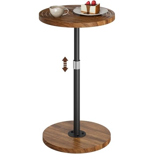 Round Side Table, Adjustable-Height Small Drink Walnut Adjustable-Height 1-Pack
