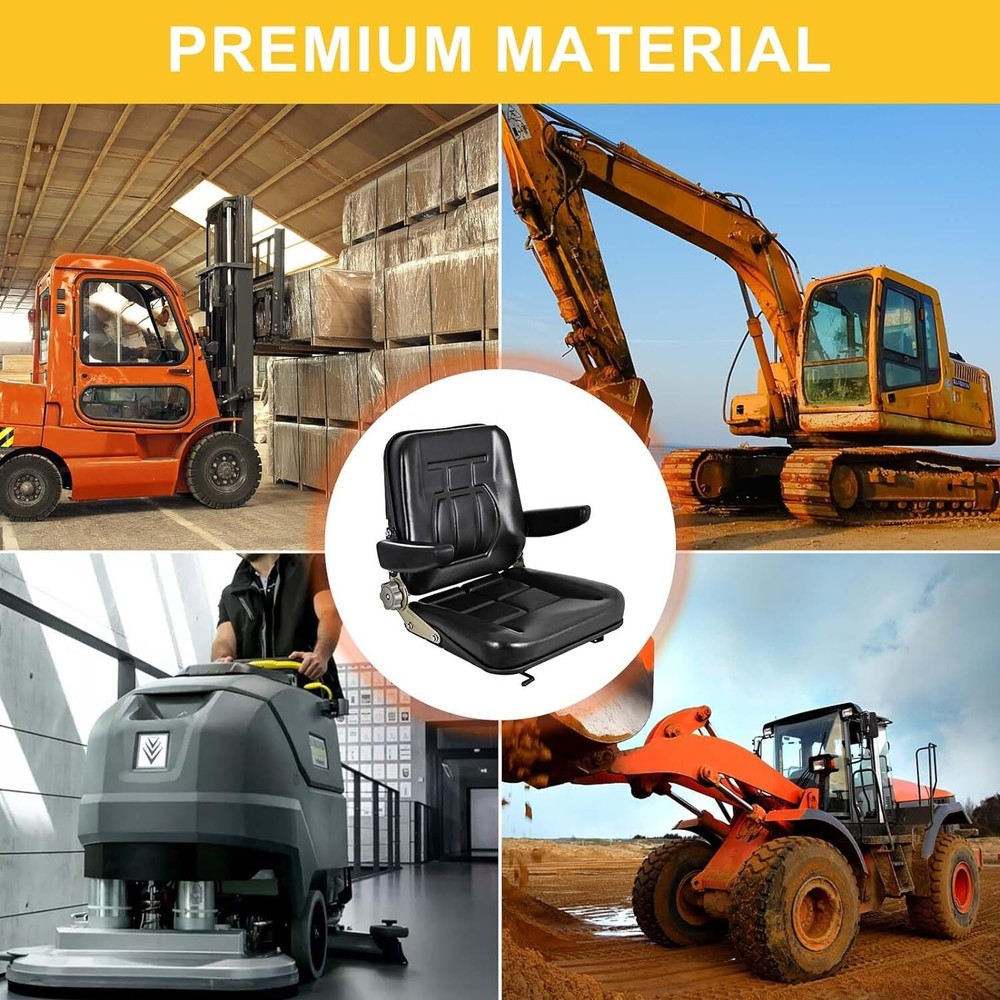 Universal Forklift Seat Replacement 45°-180° Adjustable Backrest & Armrests