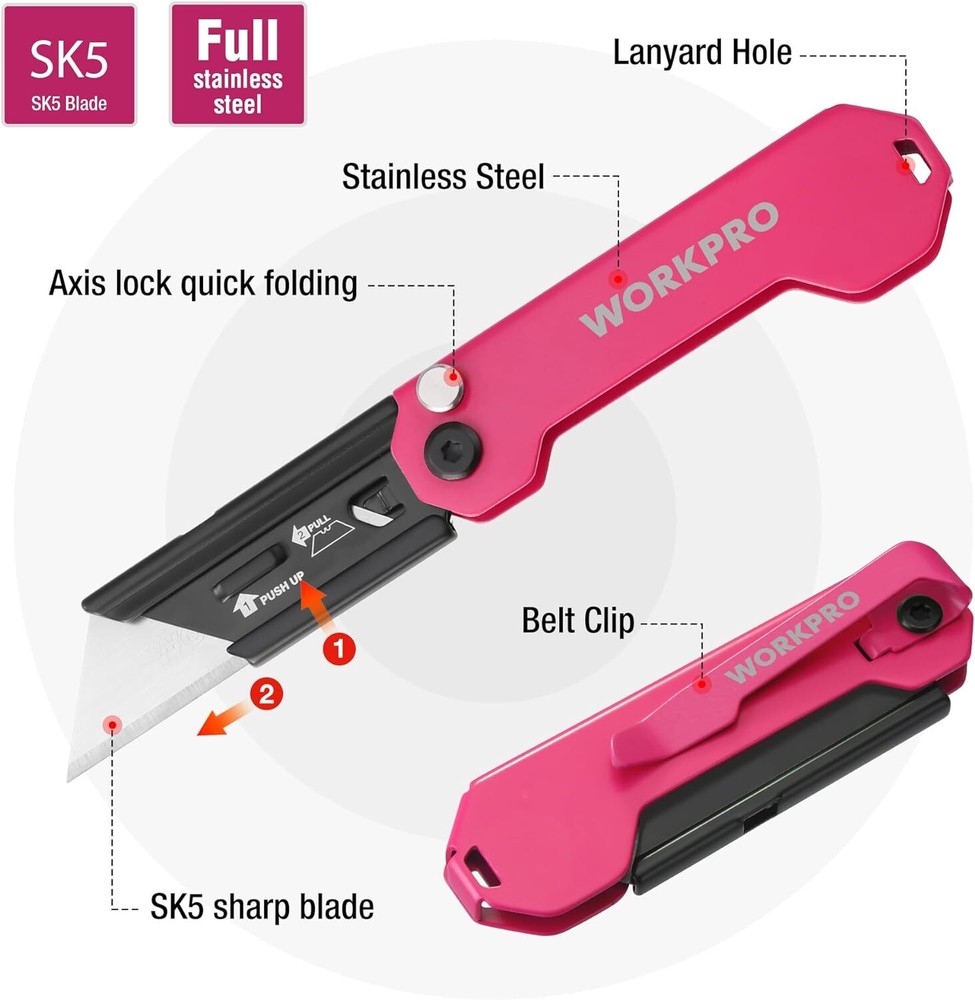 WORKPRO EDC Folding Utility Knife, Mini Box Cutter with Quick Open Axis Lock