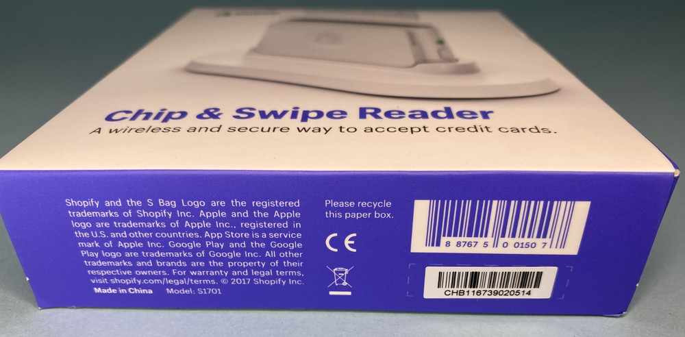 Shopify Chip & Swipe Reader for CCs Wireless Connection Model S1701 in Box