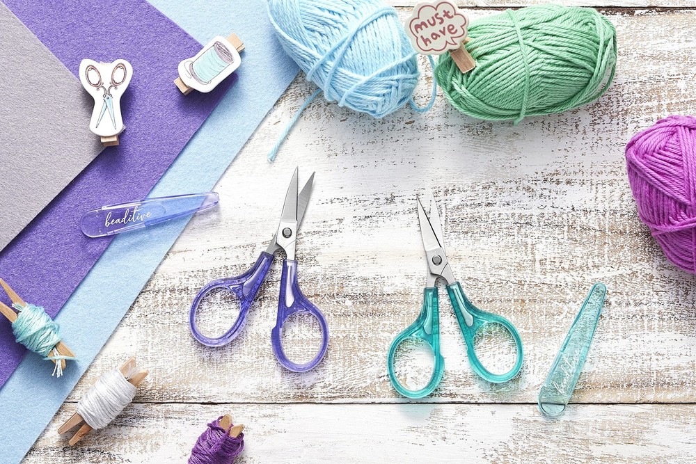 Beaditive Detail Craft Scissors Set 2 Pc. Curved and Straight, Sharp, Compact