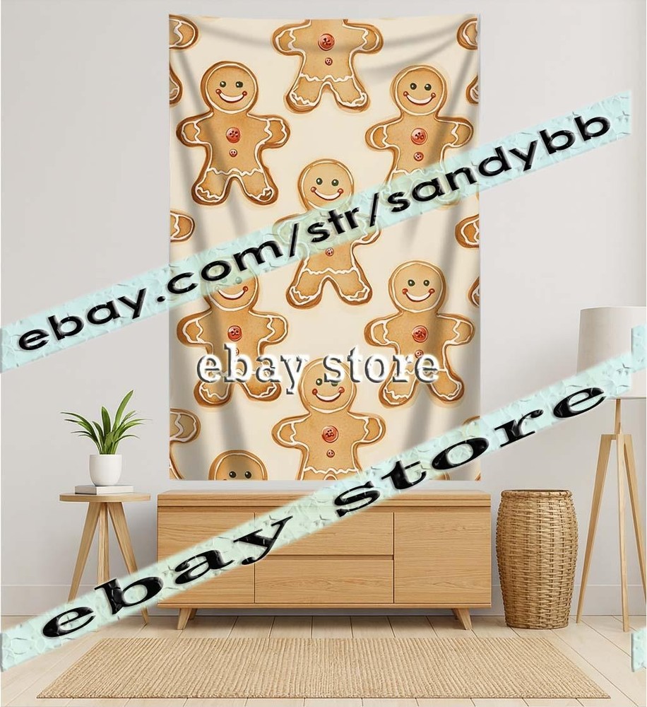 Gingerbread Pattern tapestry fun kitchen Christmas style 39X59 in