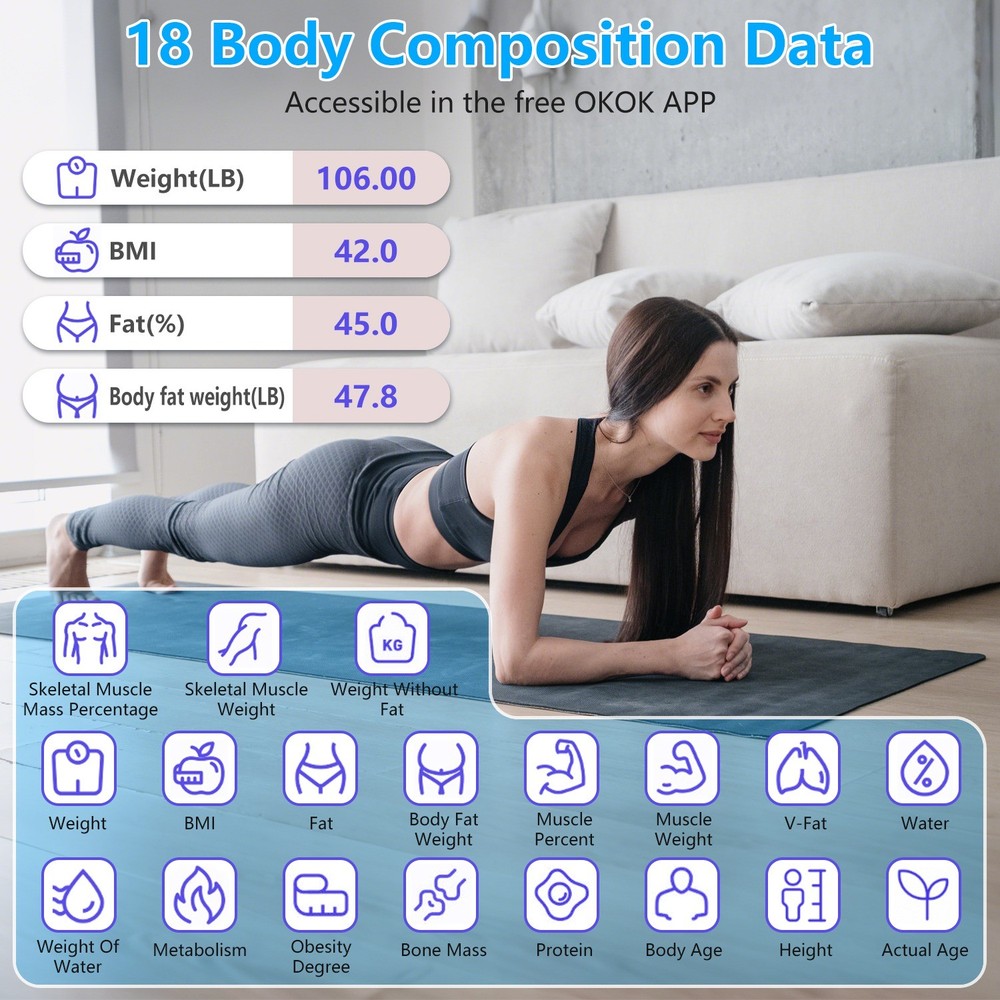 Digital Smart Scale for Body Weight & Composition BMI App Sync LCD Display