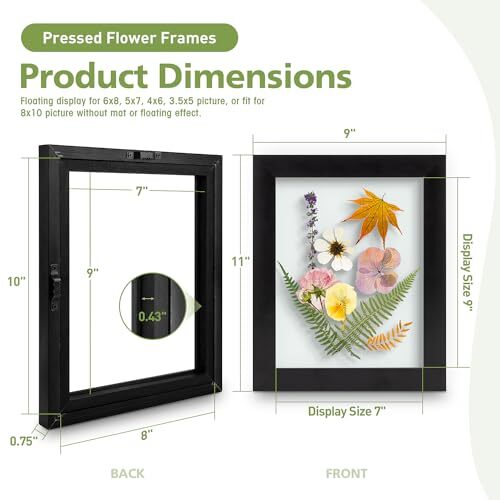 Solid Wood Floating Picture Frame Pressed Flower Frame with Hanging Hardware
