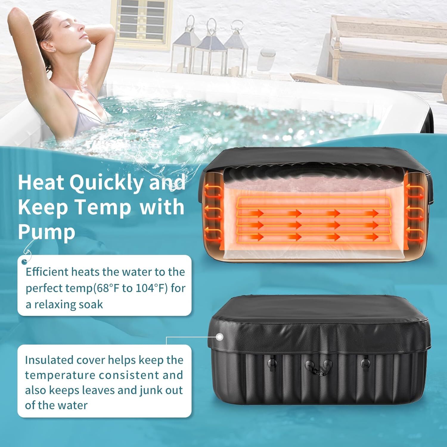 SLSY Inflatable Hot Tub 6 Person Large Square Hot Tub 73X73X25" Blow up Hot Tub