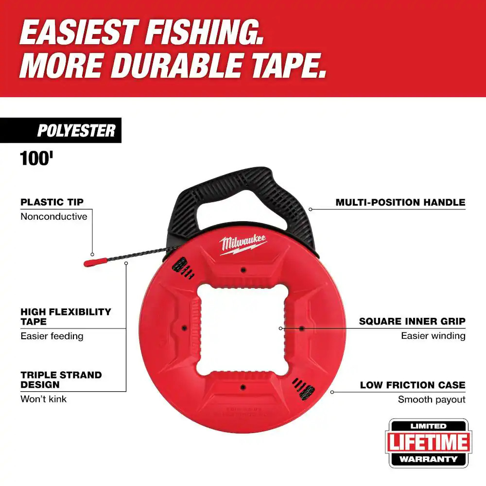 100 Ft. Polyester Fish Tape with Non-Conductive Tip