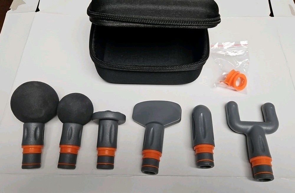 SHARPER IMAGE Powerboost Deep Tissue Percussion Massager Six Attachments w/ case