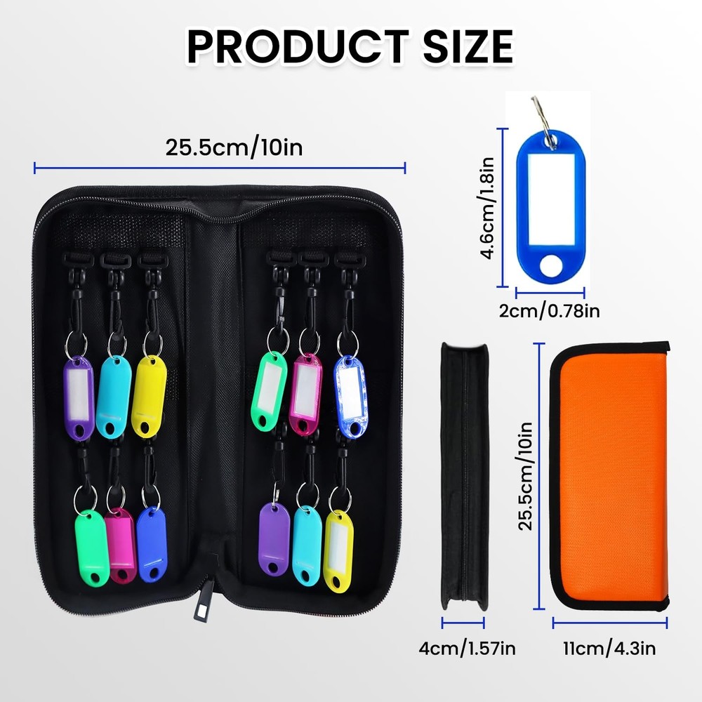 Key Organizer Zippered Key Case Fireproof Waterproof Binder 12 Hooks Tags Book