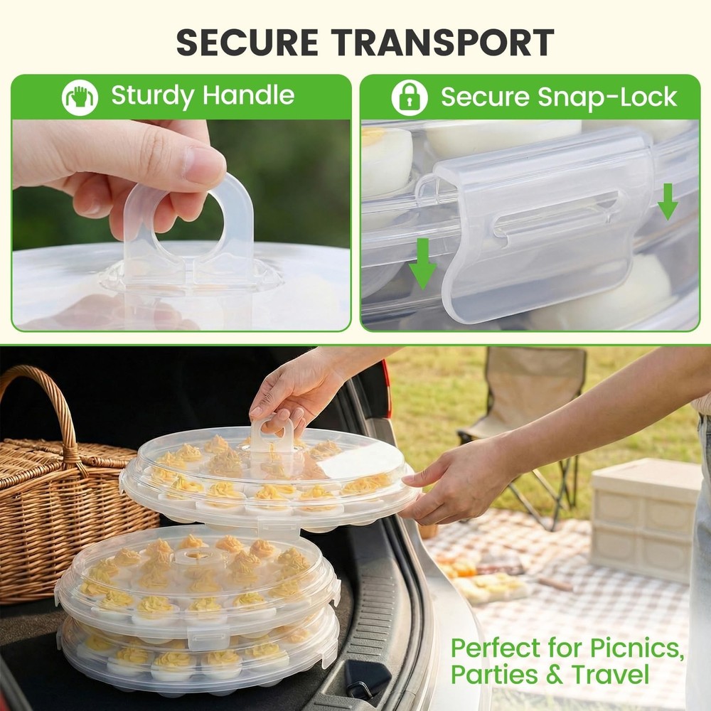 HAKSEN Deviled Egg Containers with Lid, 3PCS Deviled Egg Platter Carrier Hold...