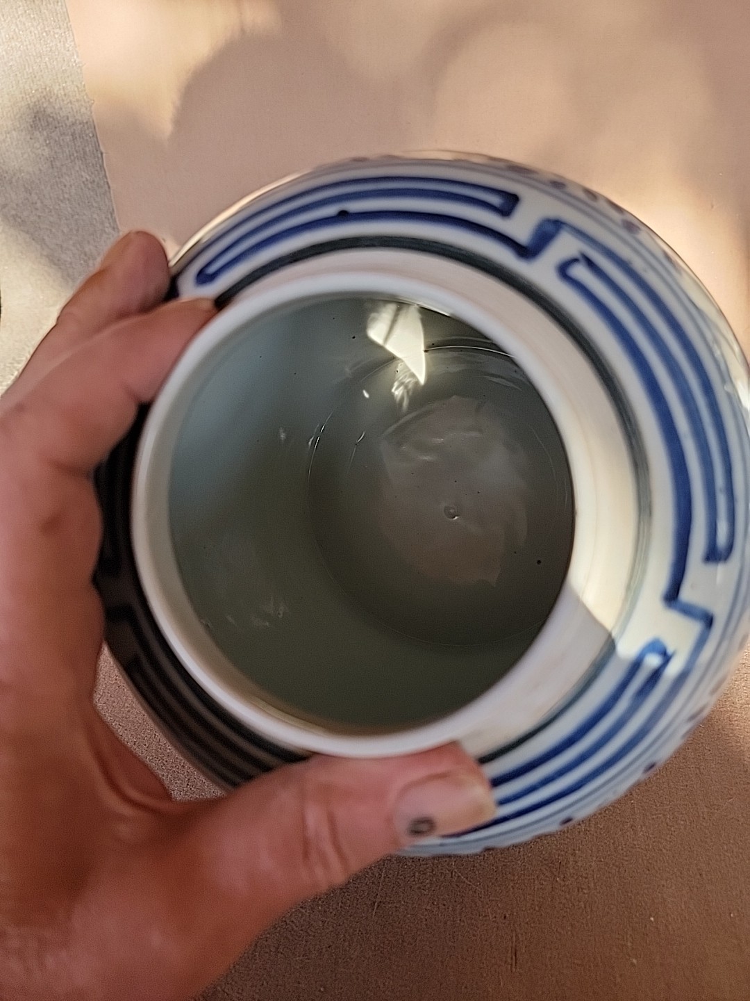 Vintage Chinese Ginger Jar & Lid Blue and White Porcelain Double Happiness 10"