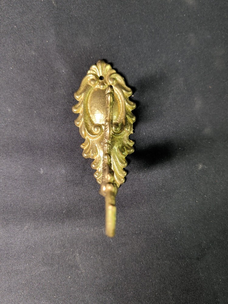 Vintage Ornate Solid Brass Planter Bracket Hook Fish Shaped Detailed Backplate