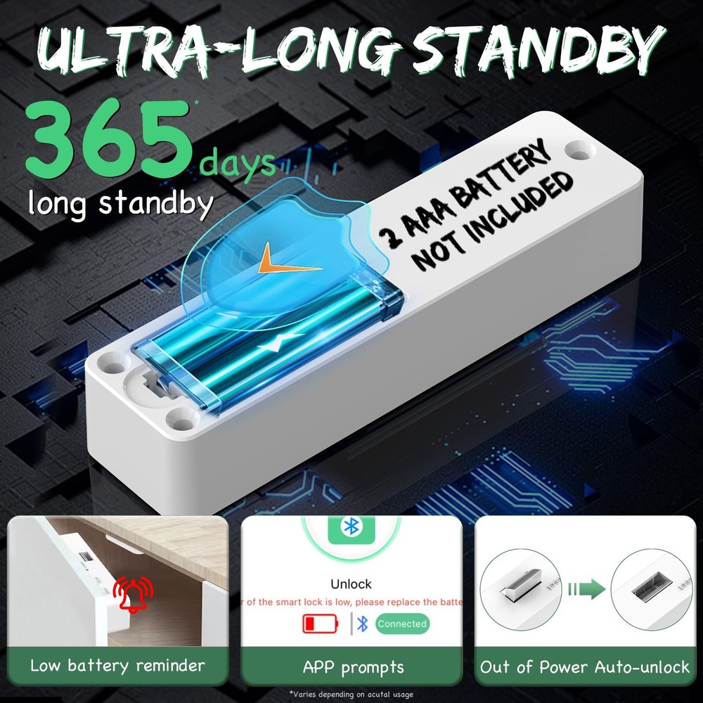 Dhiedas RFID Cabinet Lock, Hidden Digital Electronic Bluetooth White