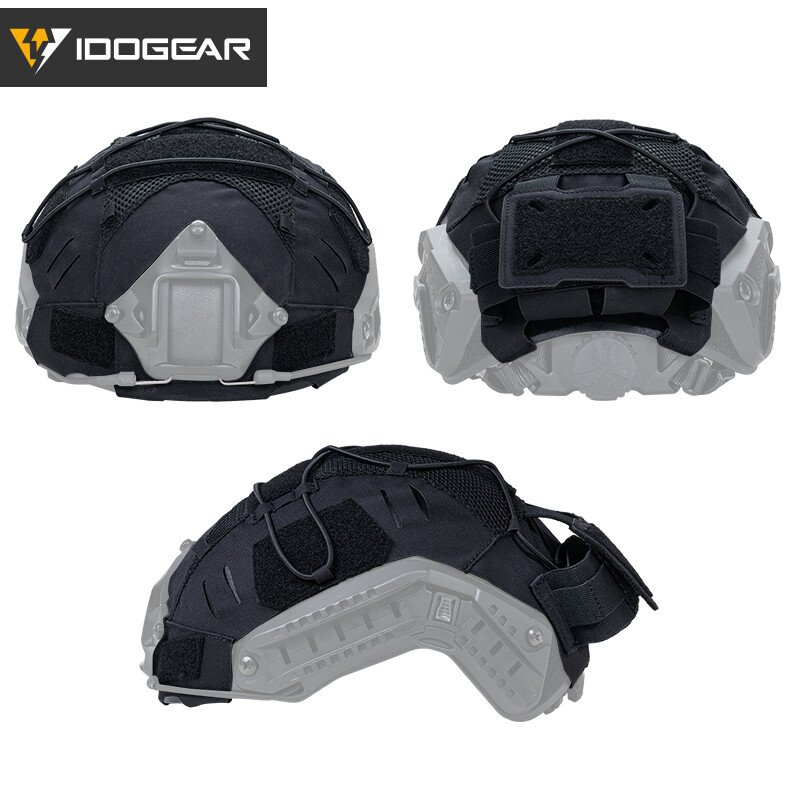 IDOGEAR Tactical Helmet Cover For FAST Helmet NVG Battery Pouch Laser Cut Camo