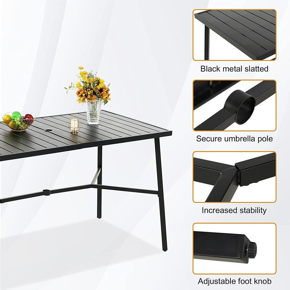 67"Outdoor Rectangular Dining Table Patio Yard Bar Table with 1.97"Umbrella Hole