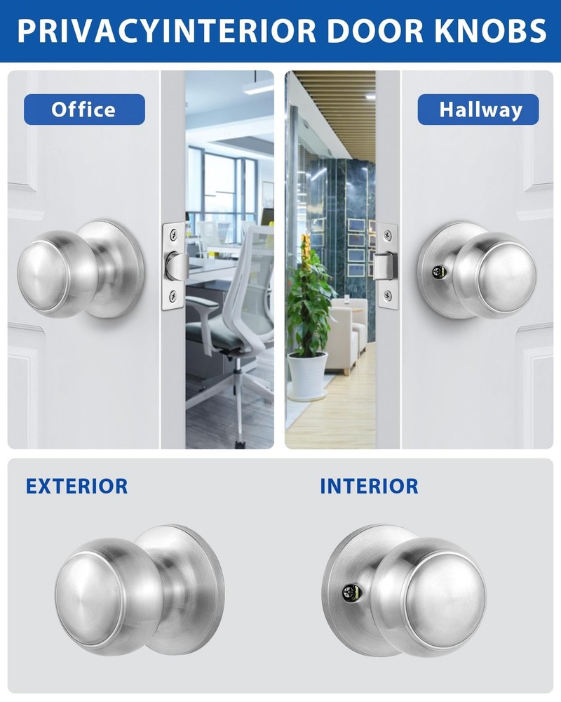 Lanwandeng 5 Pack Passage Door Knobs, Satin Nickel Interior Keyless Round Doo...