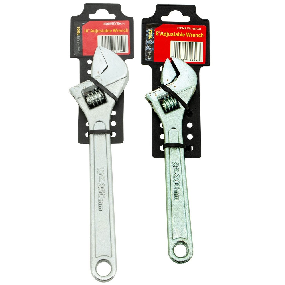 Tool Essentials 8" & 10" Adjustable Wrench Set All Metal Construction