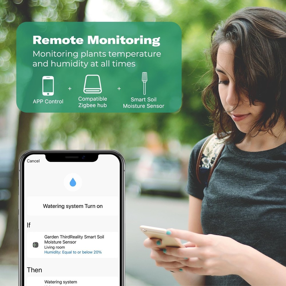 THIRDREALITY Smart Soil Moisture Sensor,Zigbee hub Needed,Accurate Green