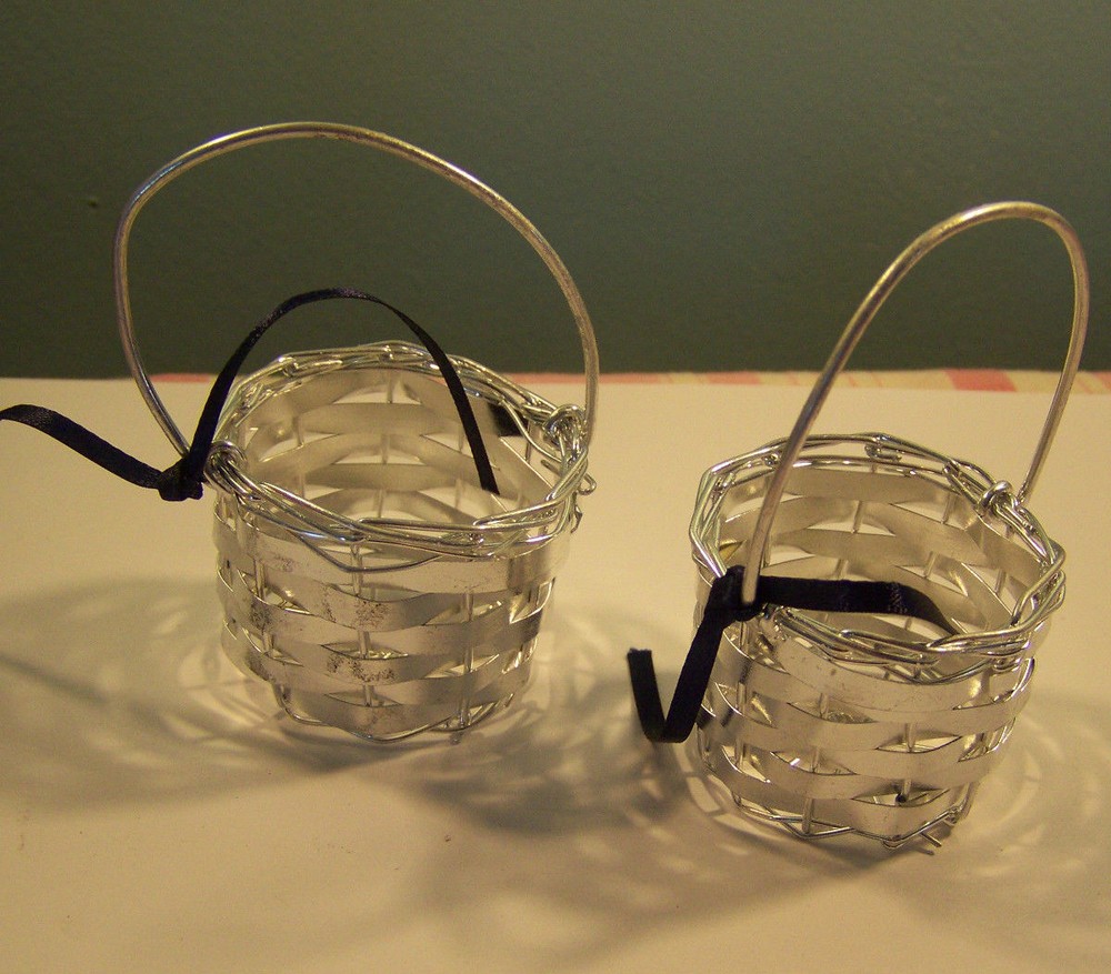 2 Silver Tone Wire Baskets Craft Decorations 3 1/4" tall