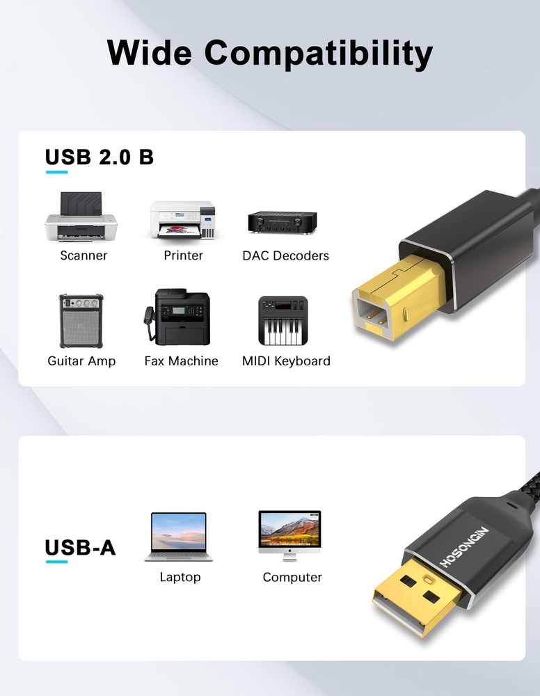 USB Printer Cable 10FT，USB A to USB B Printer Cable，High-Speed Printer Cord f...