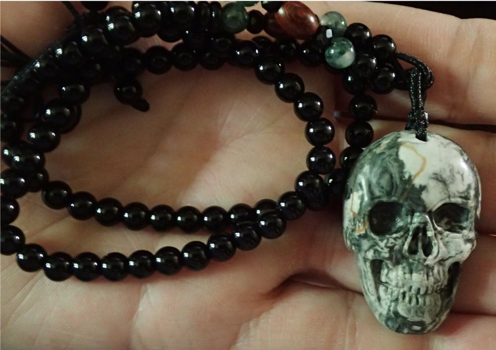 zebra jasper skull necklace