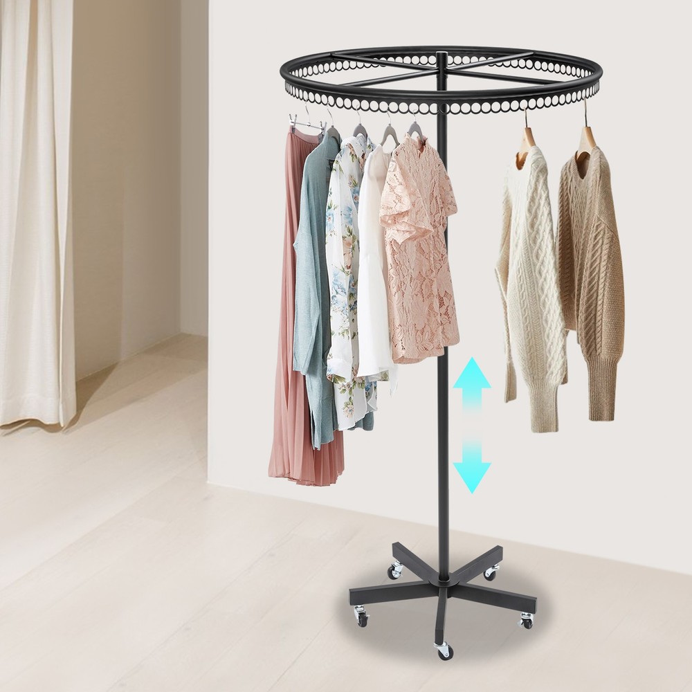 360° Rollable Round Stand Ring Stand Clothes Rack Height Adjustable 66lbs Load