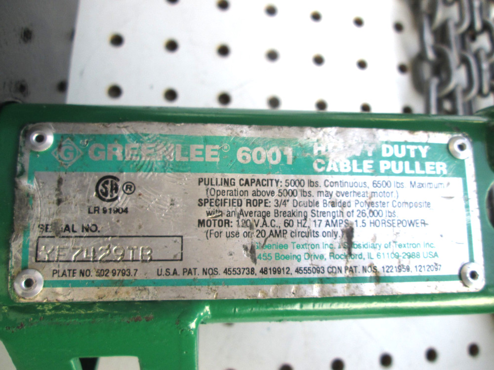 Greenlee 6001 Super Tugger Cable Puller 6500 lbs with floor mount Ready to pull