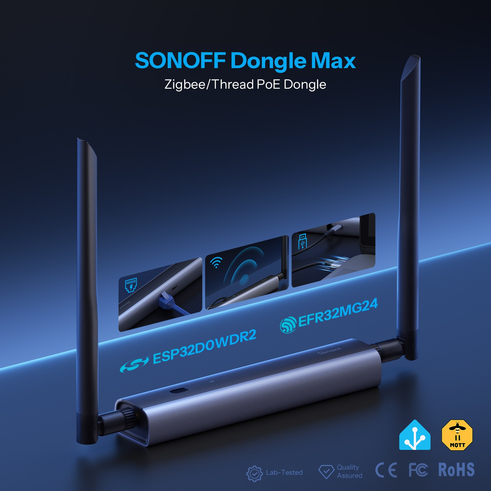 SONOFF Dongle Max, Zigbee Thread PoE Gateway, EFR32MG24 +ESP32D0WDR2 Coordinator