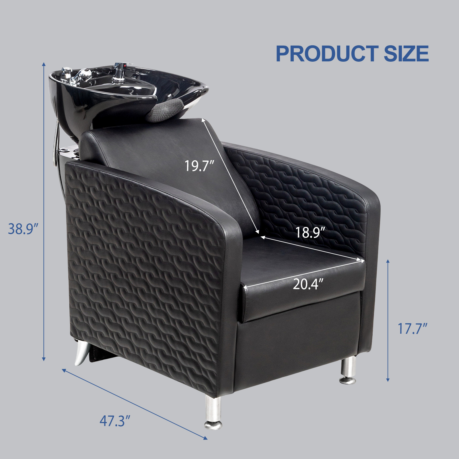 Professional Salon Shampoo Chair and Bowl Set - Extra Wide Seat, Porcelain Sink