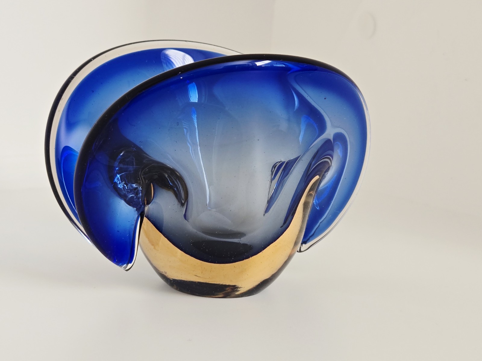 VTG Murano Sommerso Flavio Poli Seguso? Glass Clam Shell Sculpture Bowl 3 1/4" T