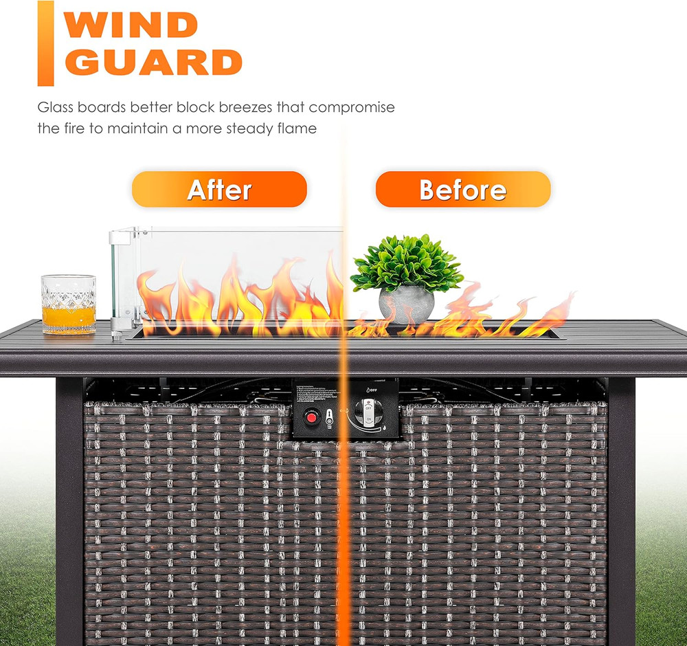 Rectangular Fire Pit Wind Guard - Durable Glass & Sturdy Aluminum Brackets