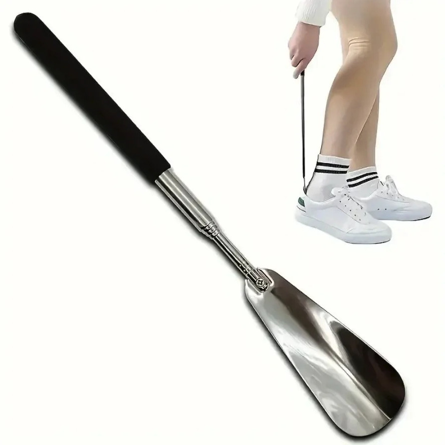 1pc Stainless Steel Retractable Shoe Horn Long Handle Shoe Helper - NEW