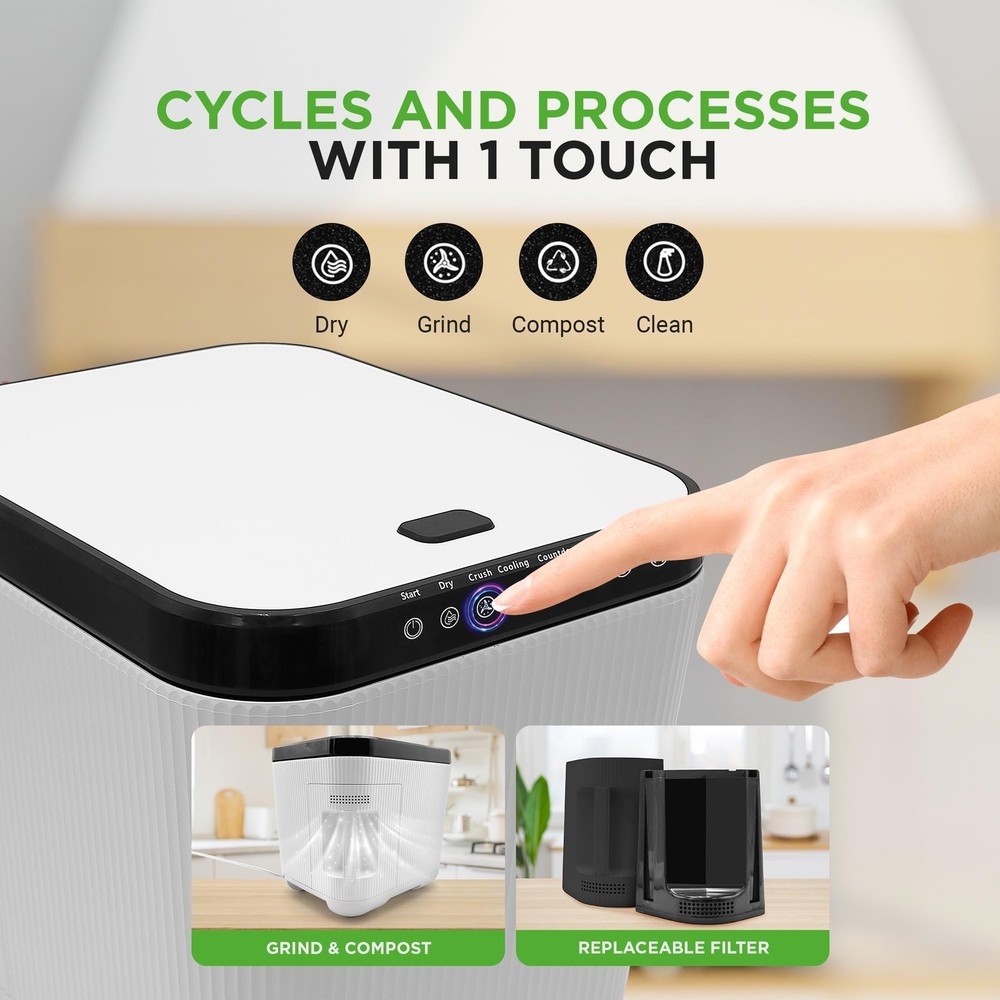 Nutrichef 3L Electric Kitchen Composter - White