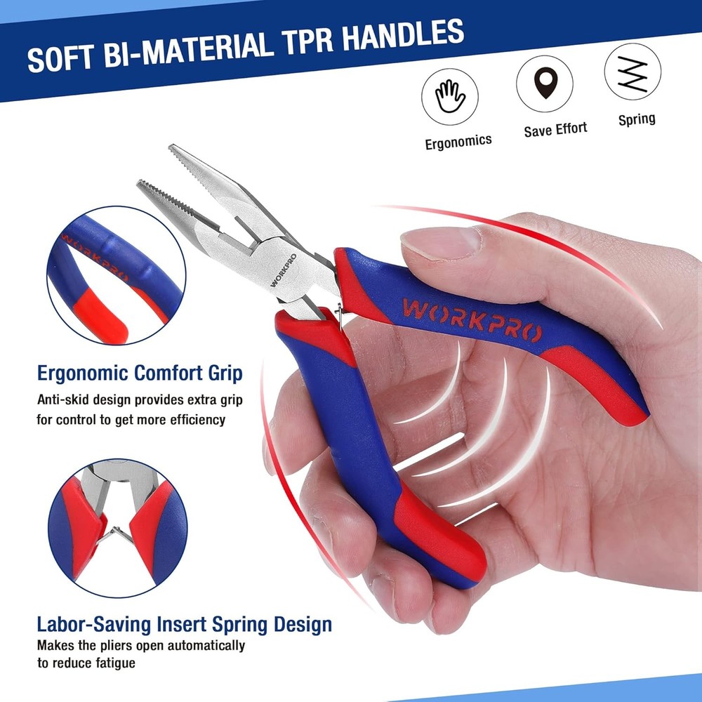 WORKPRO Mini Pliers Set, 3-Piece Small Pliers Tool Kit Includes 4” Diagonal Pl