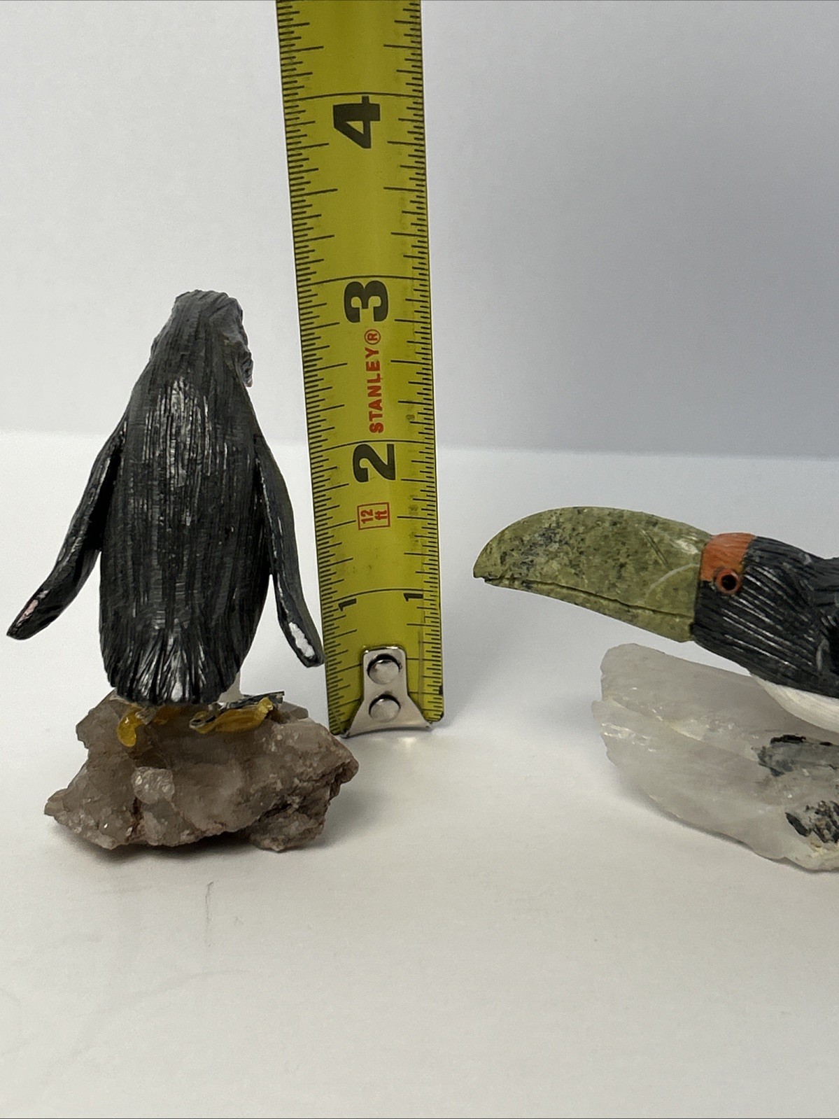 Carved Stone Birds on Quartz (4) Different Species Colorful Unique Different