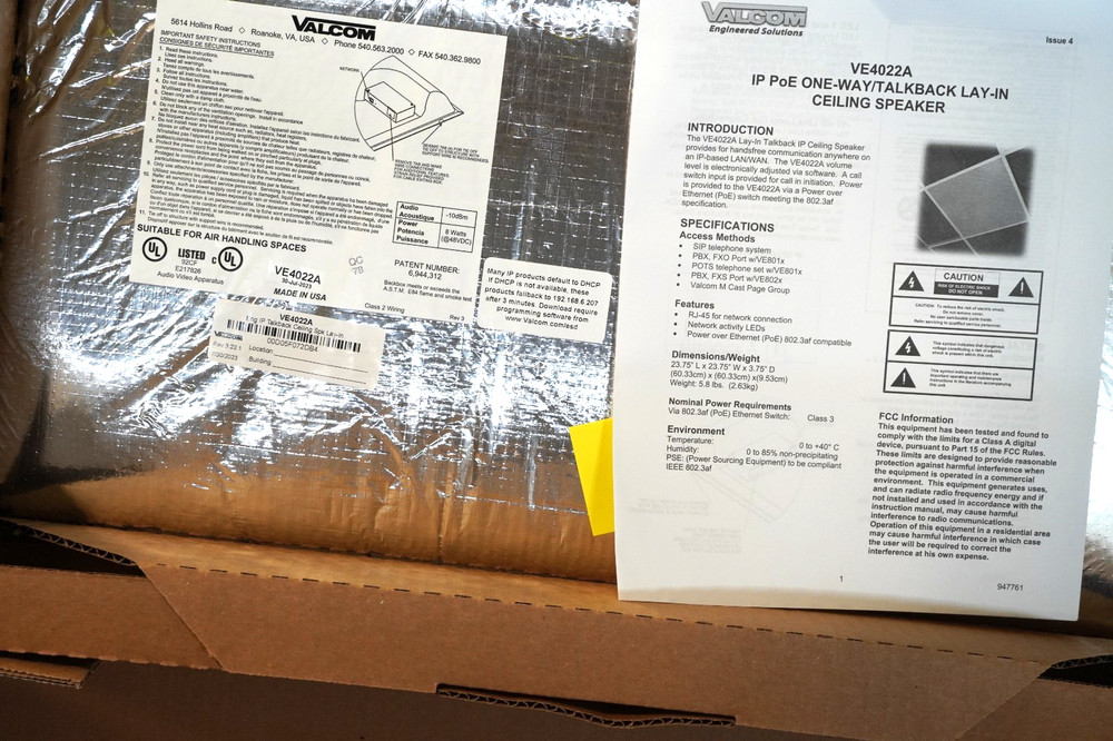 Valcom VE 4022A 2X2 talkback ceiling speaker lay in