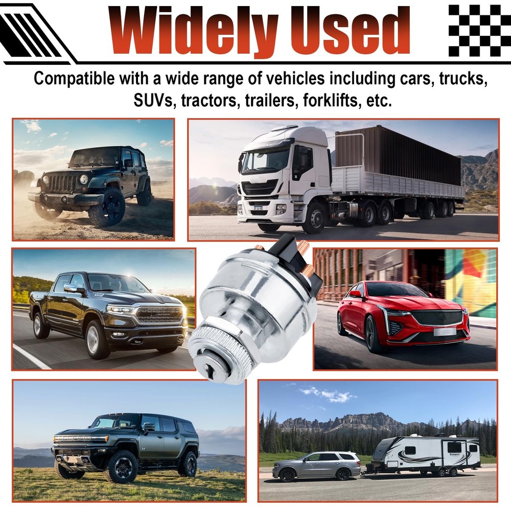 Ignition Switch with Key, Universal Ignition Key Switch, 12V 4 Position Start...