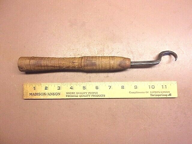 Home Made HOOK TOOL 12" Long Unique Rough Turned Wooden Handle Unknown Use