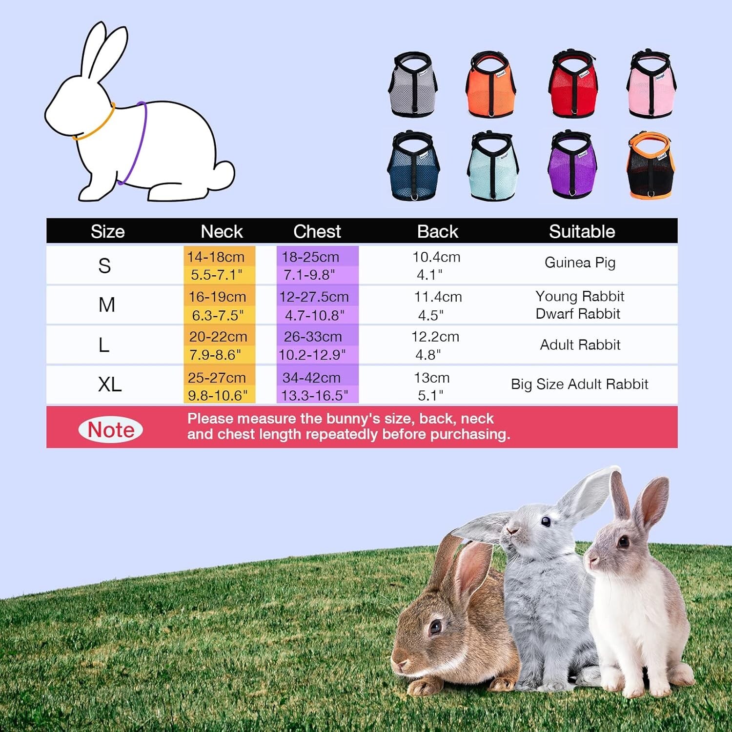 Niteangel Adjustable Soft Harness with Elastic Leash for Rabbits (S/Small, Red)